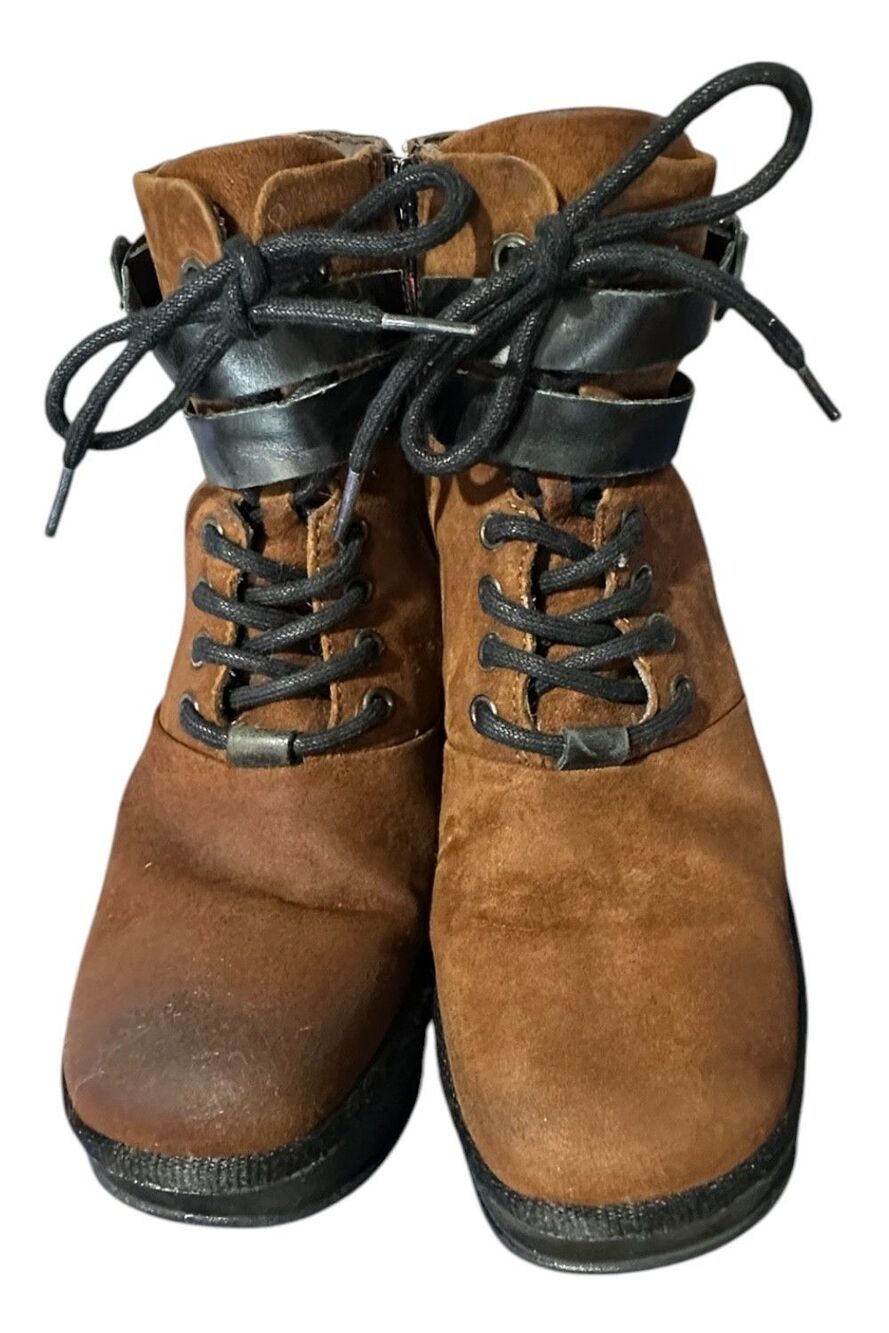 Fly London JABI070Fly Brown Leather Wedge Boots Side Zip EUR 38 US 7.5 Buckle - Picture 4 of 10